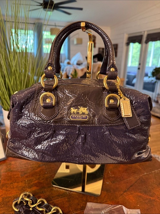 Coach Handbags - Coach Sabrina Patent Leather Satchel in Deep Purple with Gold Hardware